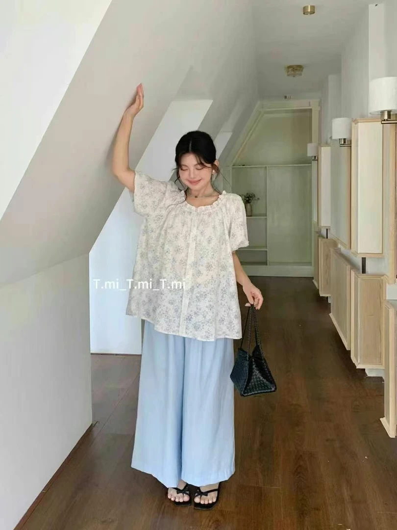 【TMI】慵懒风碎花百搭短袖套装韩系宽松夏季大码女装#1175