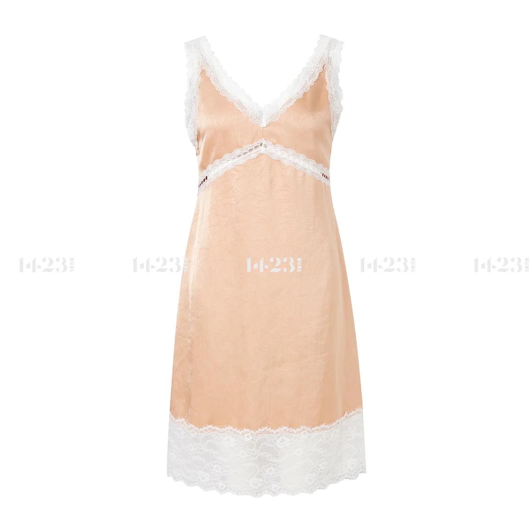 1423【清新律动】蕾丝拼接V领吊带无袖连衣裙