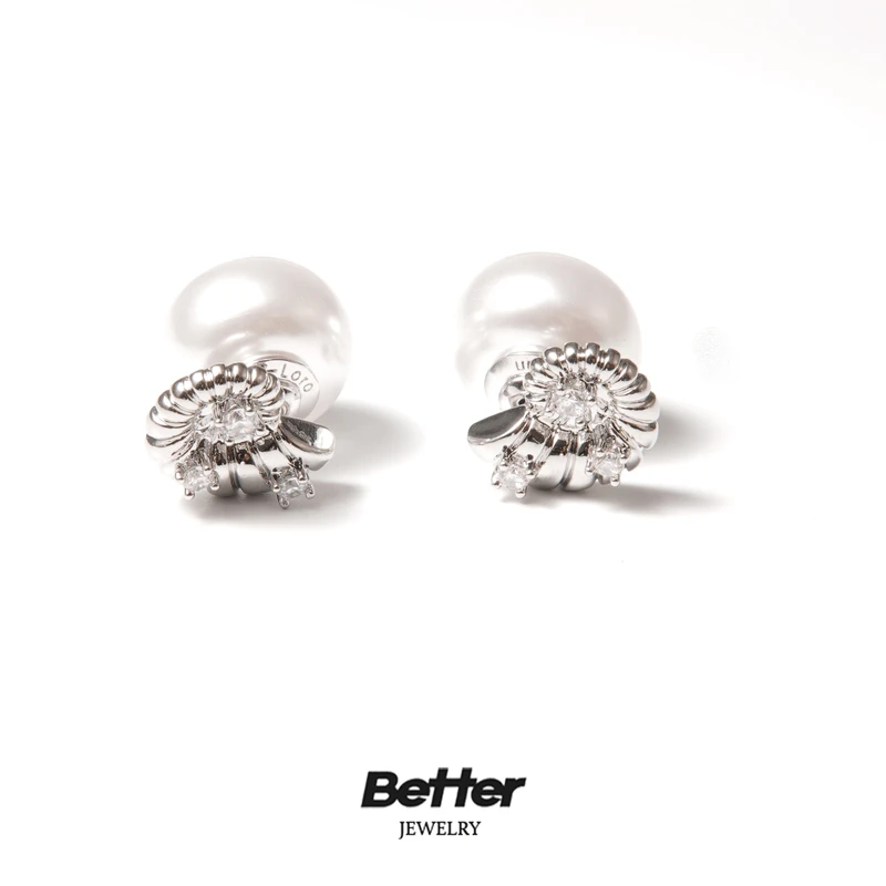 铜合金耳饰 G116 日系蜗牛珠珠耳钉