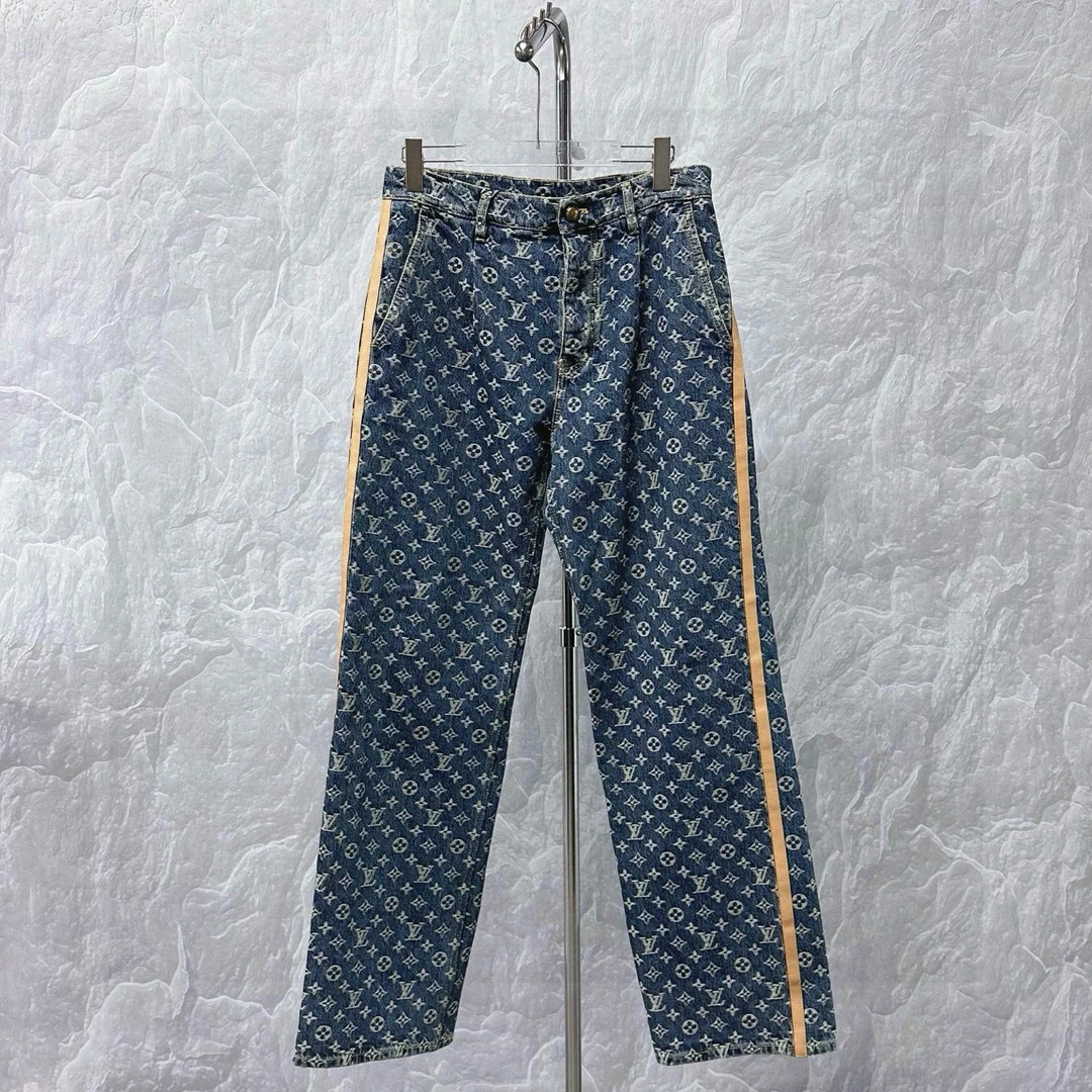未使用 LouisVuitton/路易威登 SS25满印侧皮条长裤28码o00028