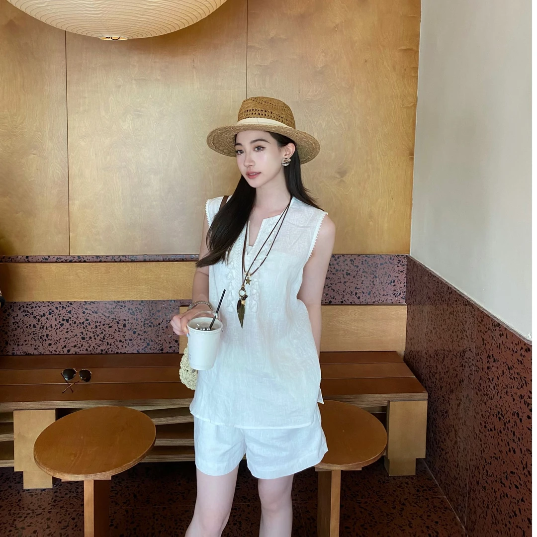 老钱风套装苎麻2025年夏季新款宽松女