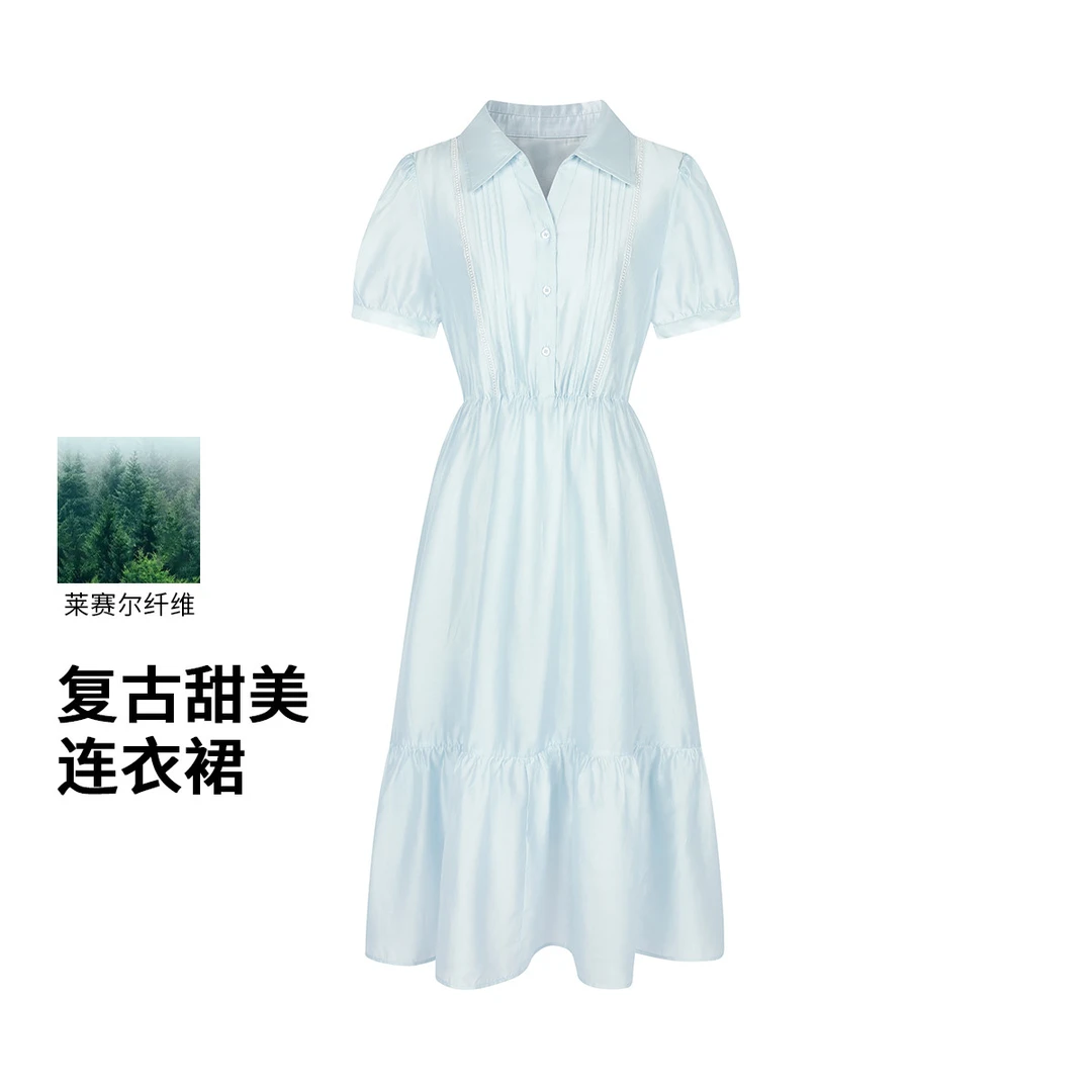 茵曼莱赛尔舒适连衣裙女夏季25年新款气质高级感收腰修身衬衫裙子
