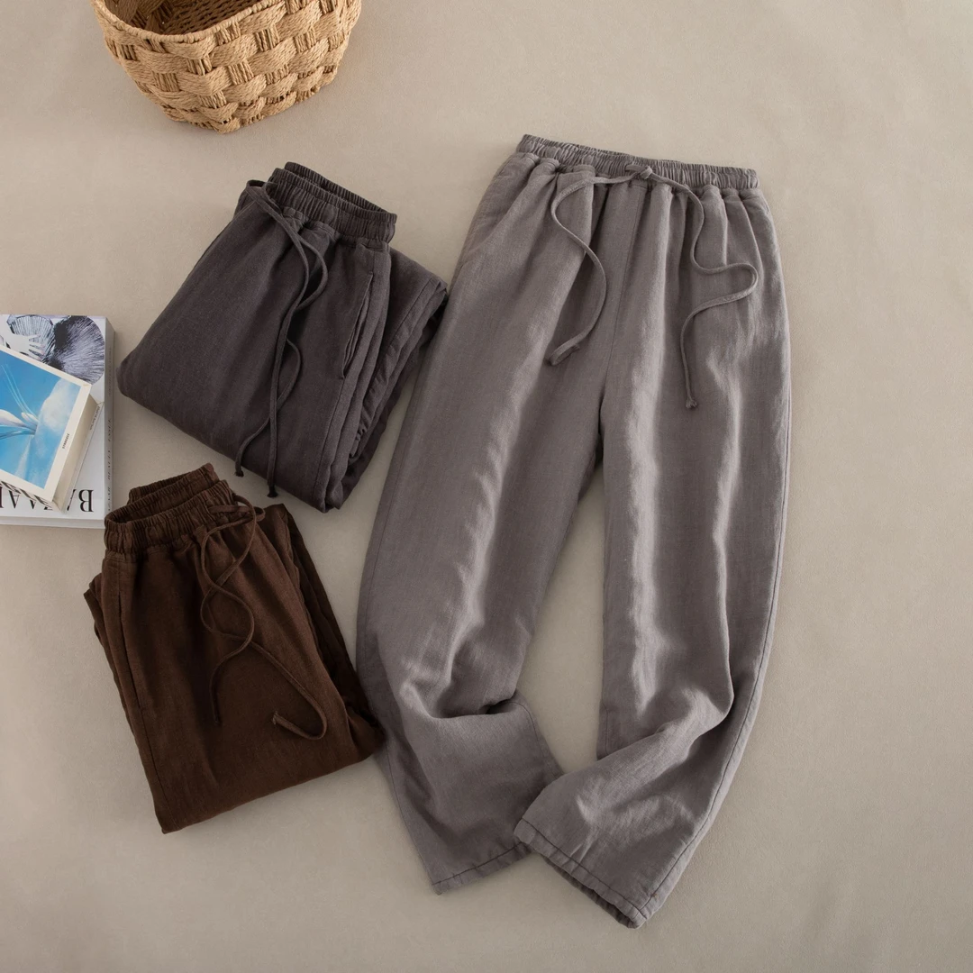 冬季【女款直筒裤】苎麻棉裤加厚款保暖纯色休闲S25113