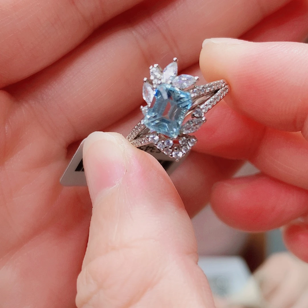 海蓝宝石戒圈银S925镶嵌