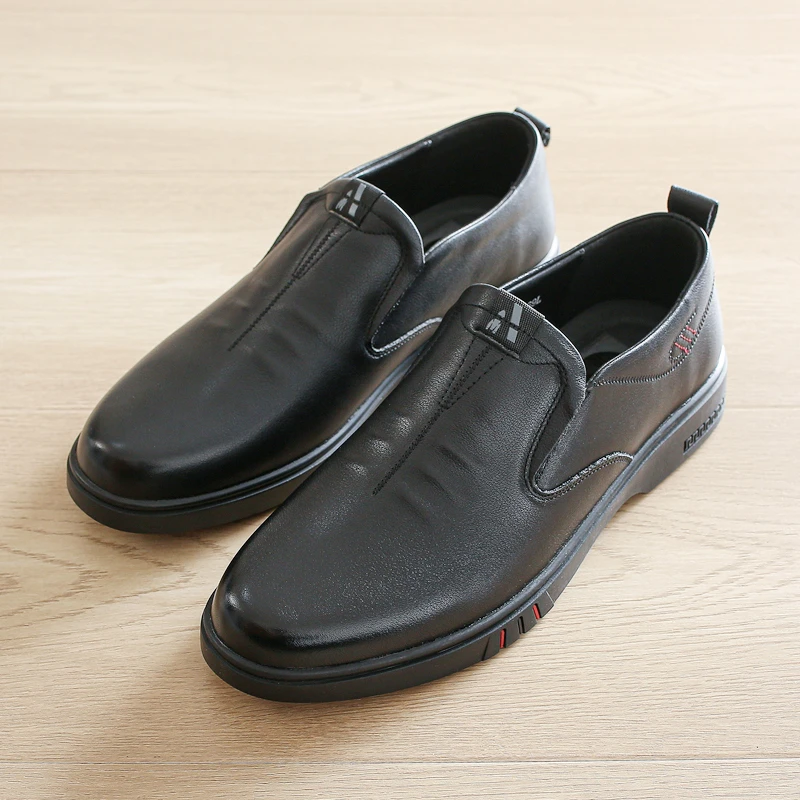 线下400+真皮一脚蹬皮鞋男商务休闲鞋黑色套脚软皮头层牛皮男鞋