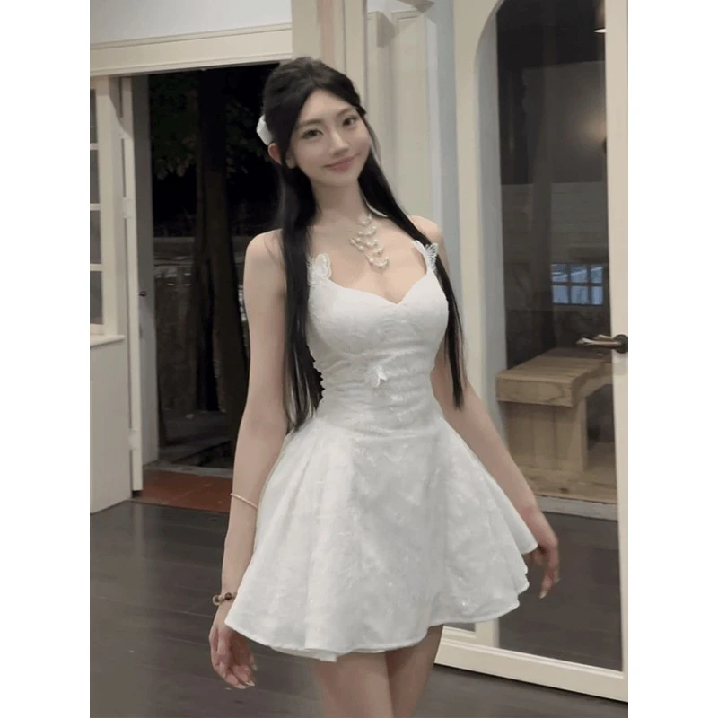 SYJ/舒衣家 法式小清新白色蕾丝吊带连衣裙女夏季温柔公主蓬蓬裙