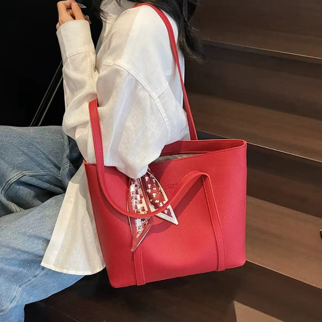 红色大包包女2025新款婚包结婚新娘包高级感大容量单肩手提托特包