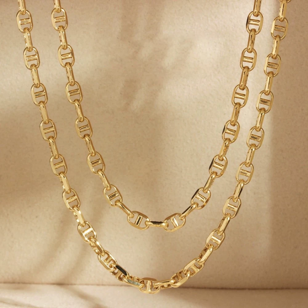 裕璨 18K金进口猪鼻子项链 切面爆闪  宽3mm  42cm  多样性发其一