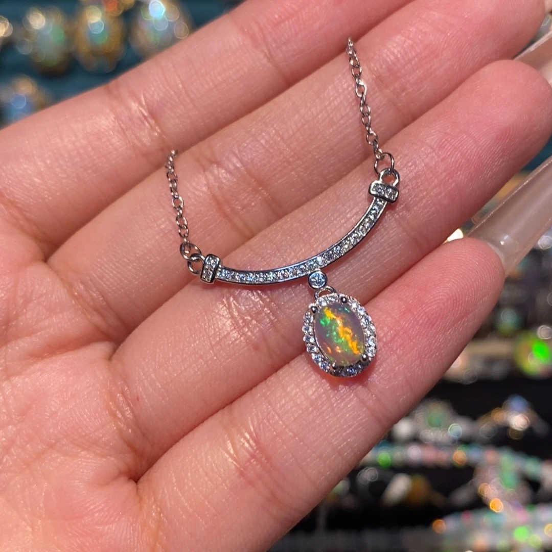 欧泊银S925镶嵌项链