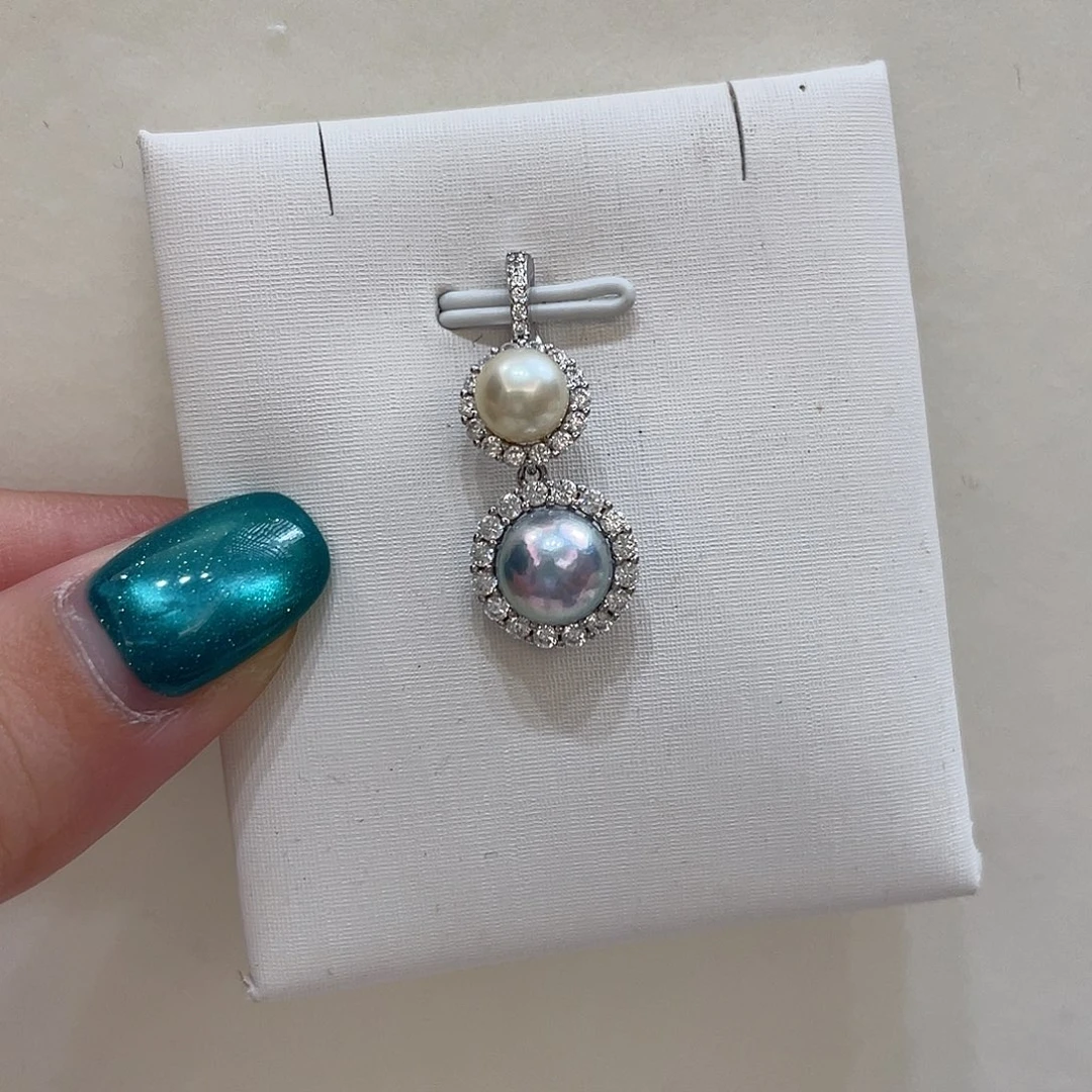 银S925镶嵌海水珍珠吊坠7-8