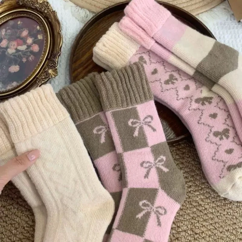 厚袜子女款秋冬中筒袜加绒加厚月子袜冬天保暖羊毛袜睡眠地板长袜