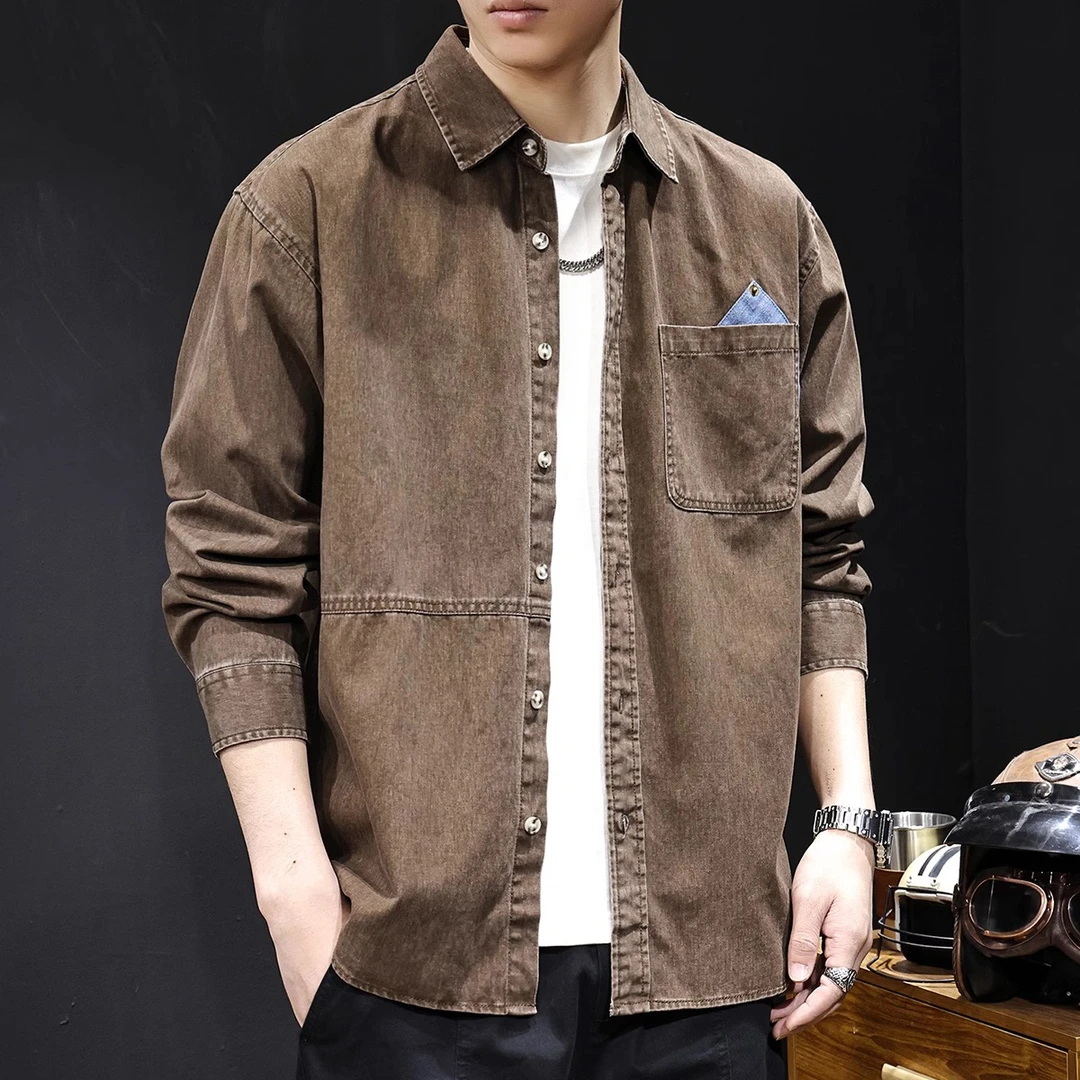 U&PURA日系复古衬衫男外套长袖春季2025新款休闲百搭高级感春