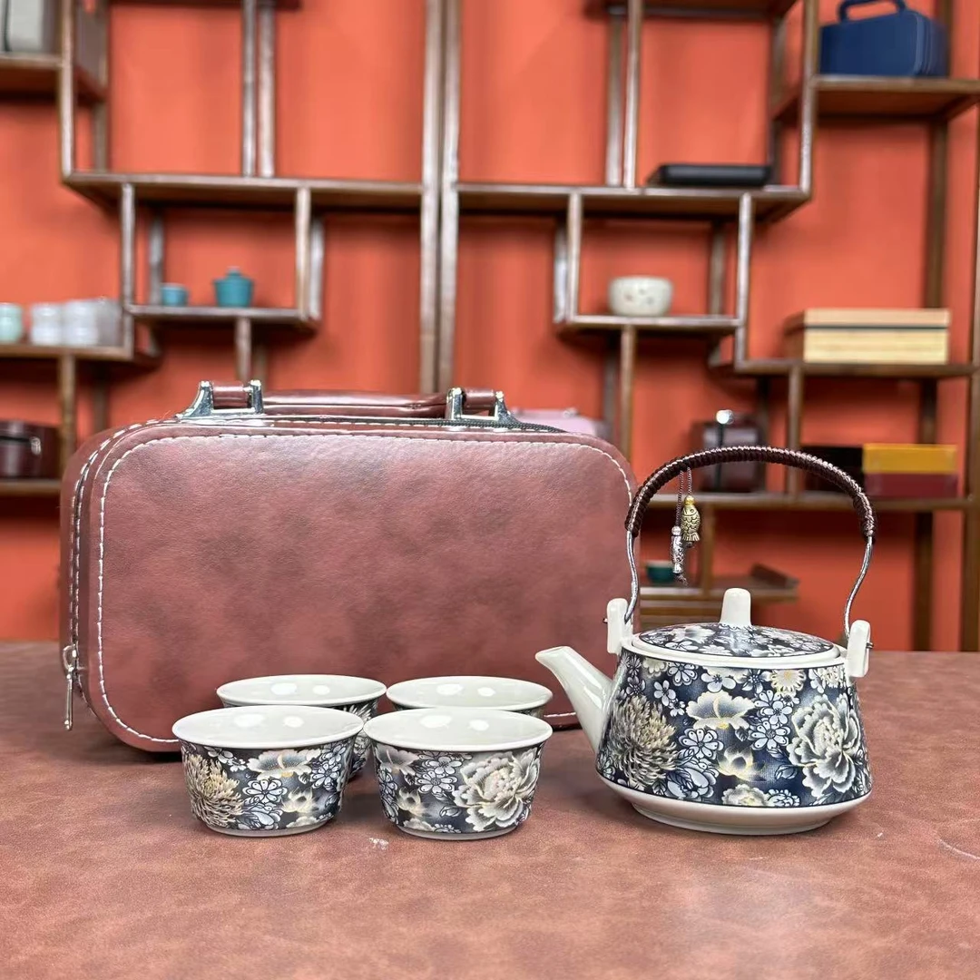 墨兰万花牡丹提梁壶七件套 高端陶瓷茶器主人杯0125