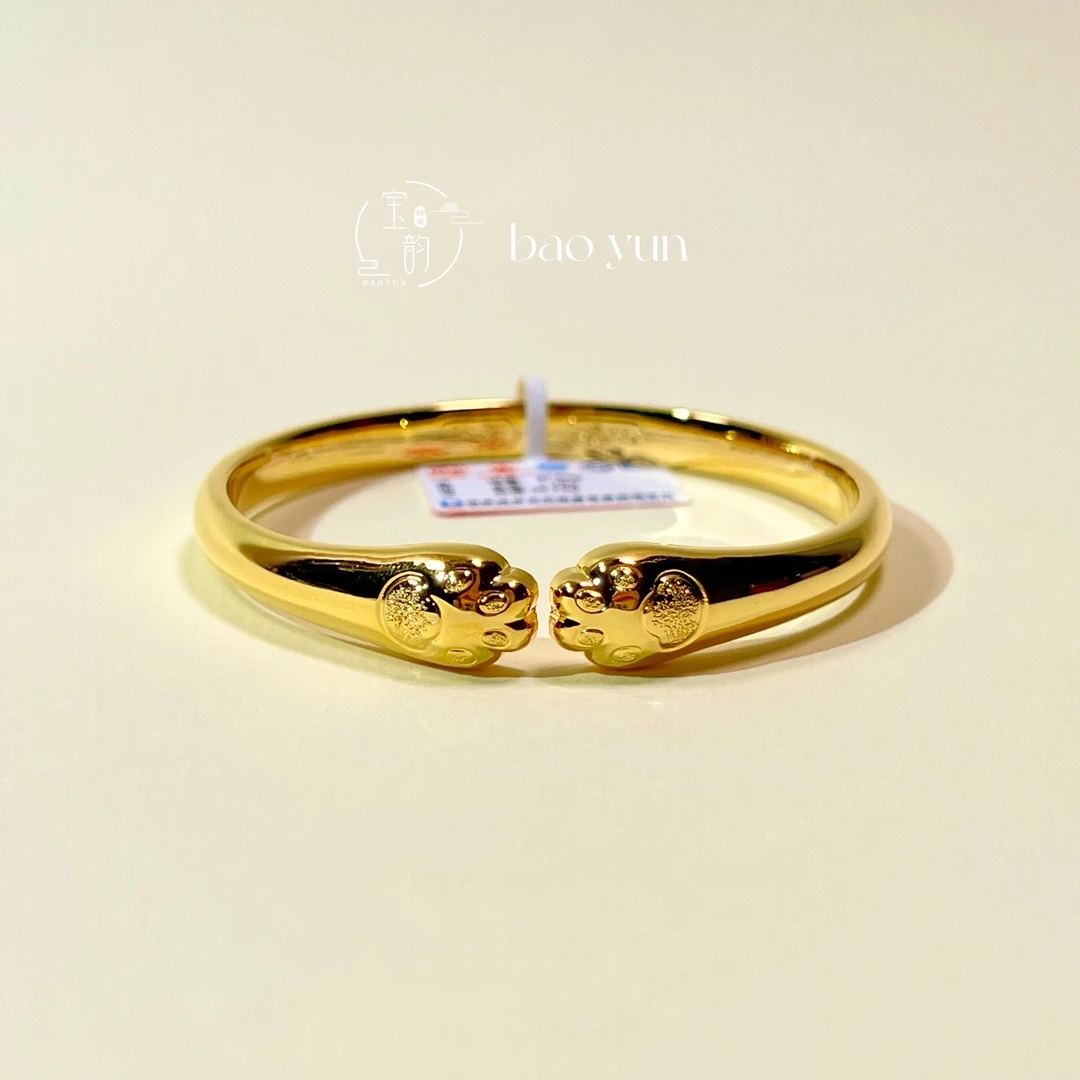 足银手镯 宝韵可爱猫爪钉沙亮面开口手镯手工气质简约可调节