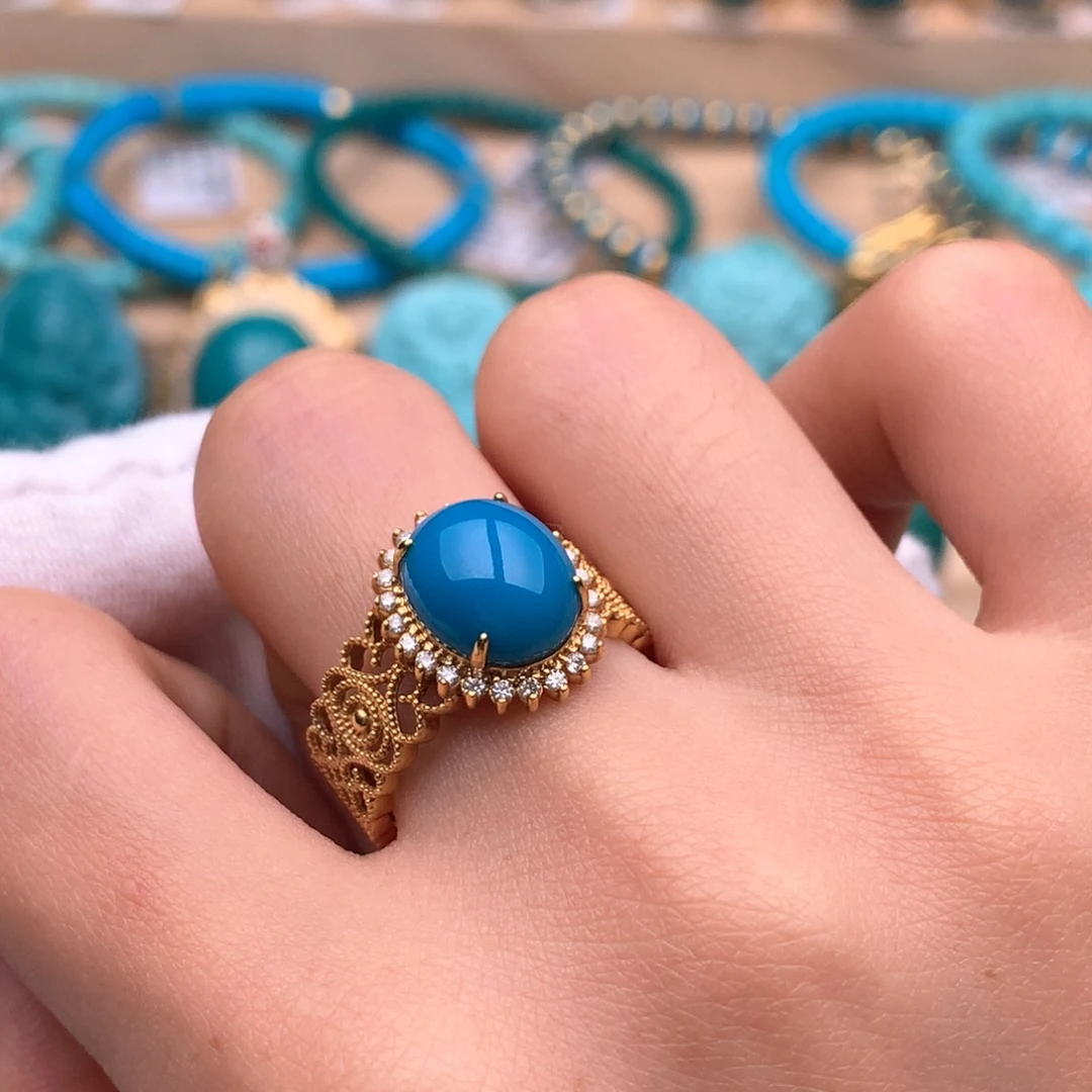 绿松石18K金镶嵌珠宝奇石