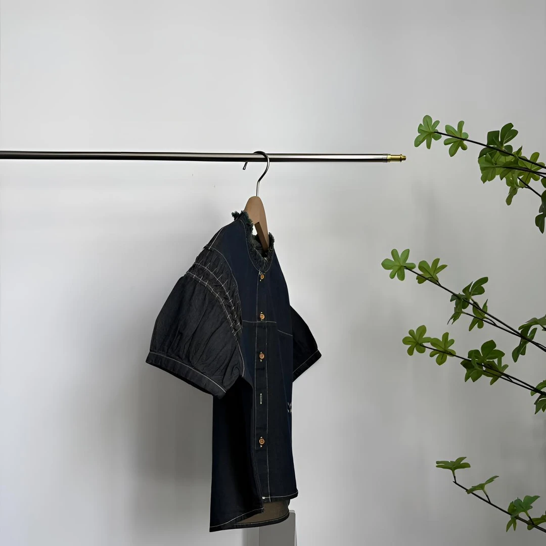 2-422-复古蓝毛边领女童牛仔短袖上衣O(9352)