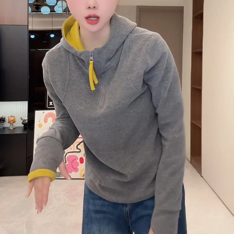 2025新款连帽撞色长袖休闲上衣女百搭卫衣绒衫秋冬新品LK2506972