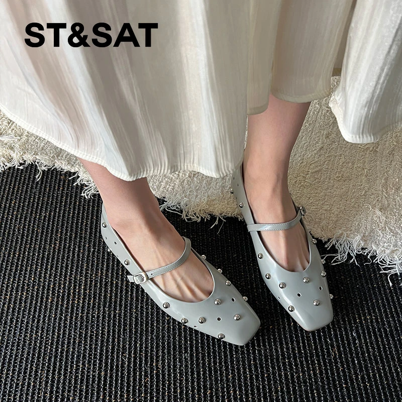 St&Sat/星期六单鞋时尚豆豆鞋浅口春夏玛丽珍鞋百搭白色舒适春夏