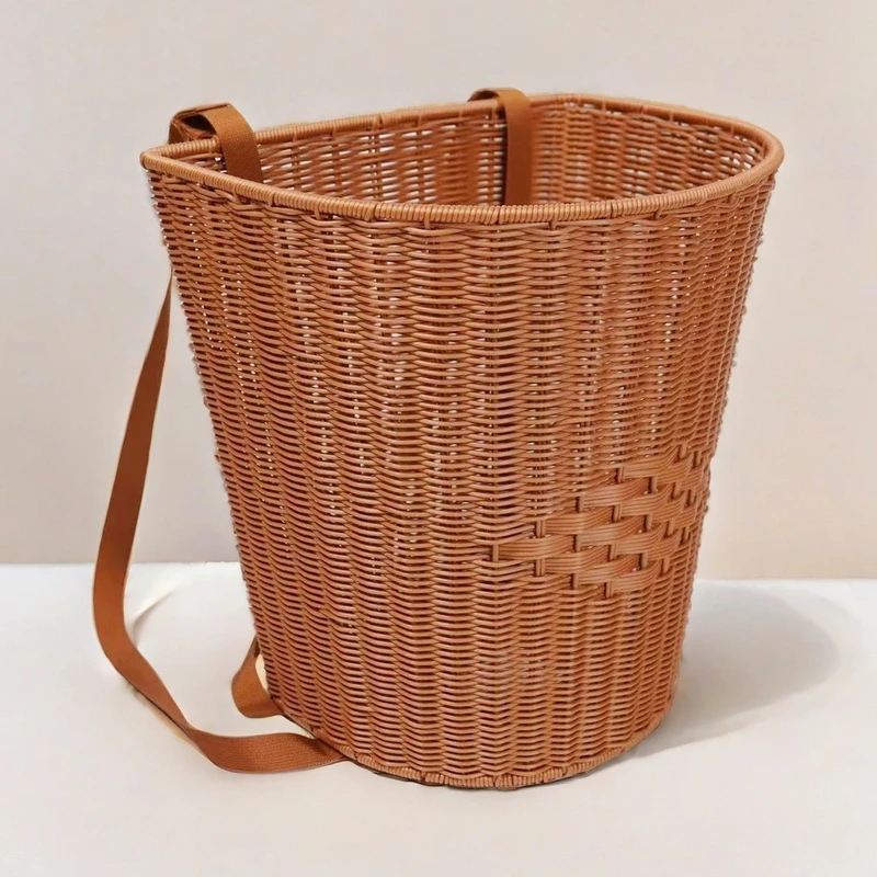 大容量加固背篓仿藤编织买菜双肩背篮户外采摘蘑菇手工编织收纳筐