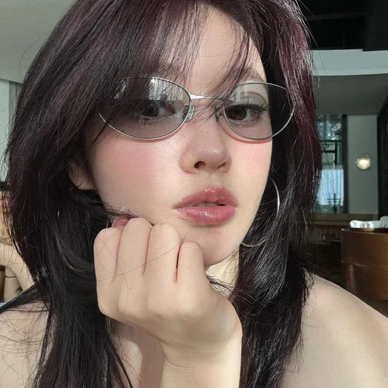 复古猫眼 Y2K辣妹金属墨镜女浅灰色时髦嘻哈甜酷痞帅凹造型太阳镜