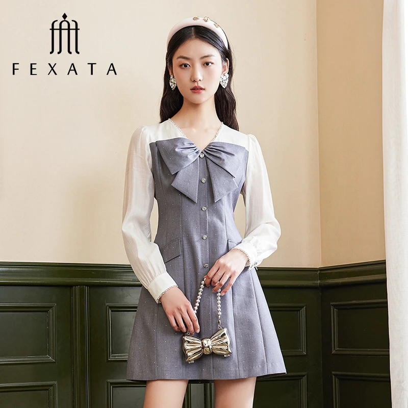 【小北专属】FEXATA斐格思连衣裙蝴蝶结拼接假两件裙子