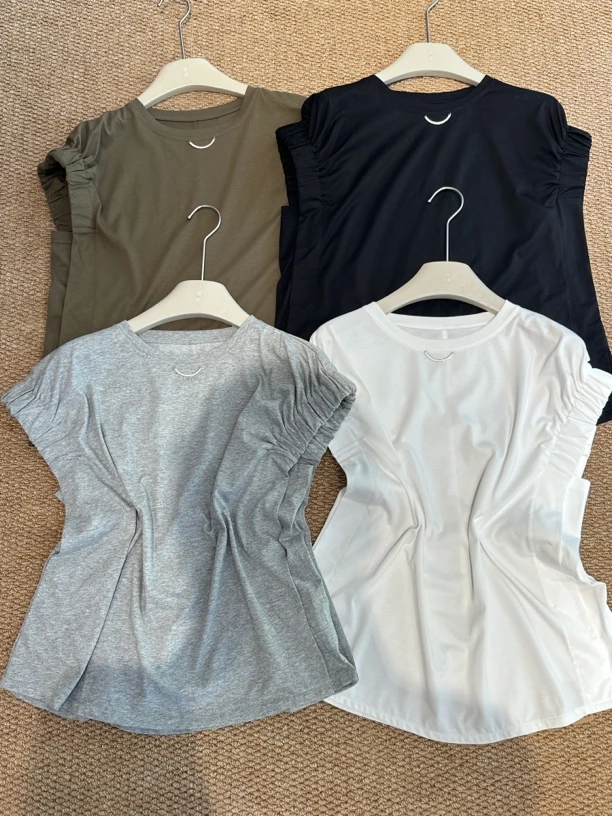 纯棉韩系飞飞袖时装T桖设计师款夏季纯色透气（9909）