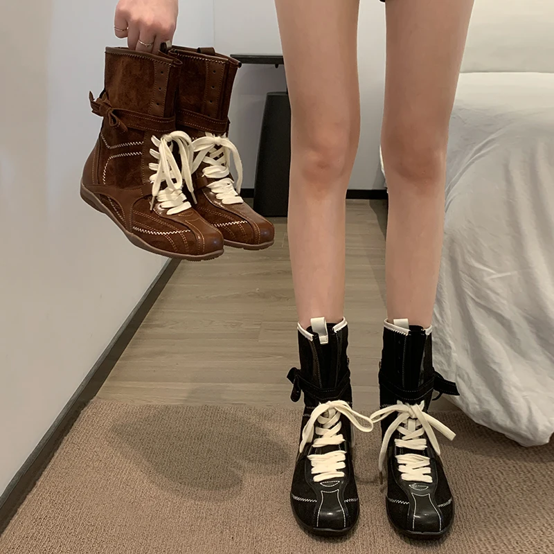 贾不假马丁靴女款2025新款秋季复古百搭帅气内增高休闲炸街短靴子