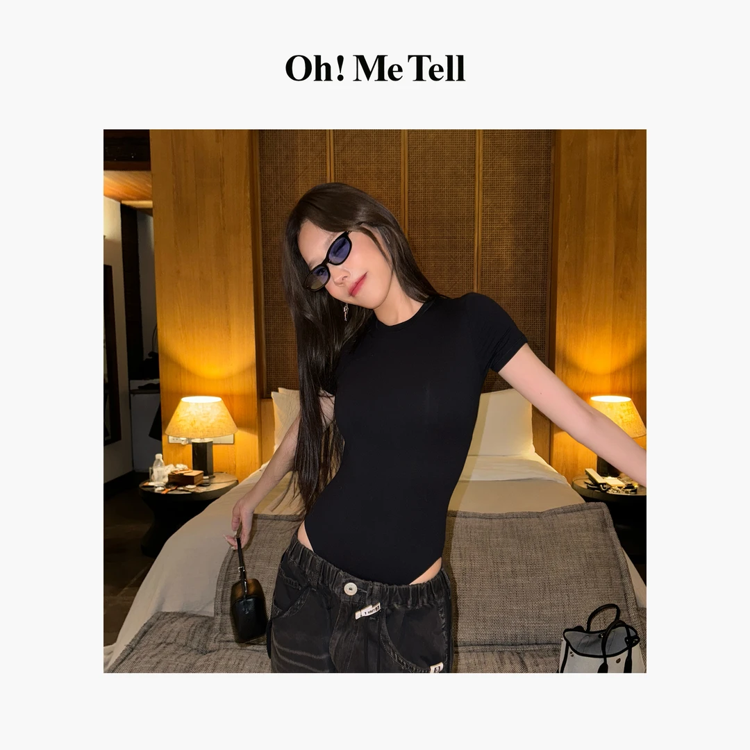 Oh！Me Tell【Jennie金智妮卡戴珊同款】性感辣妹紧身连体衣短袖T恤