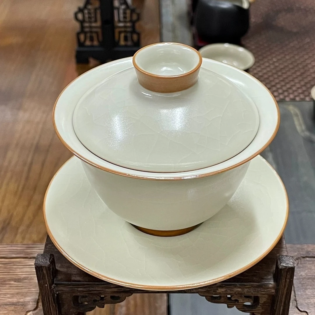 胖东来代购茶具汝窑三才盖碗冰裂纹开片工艺