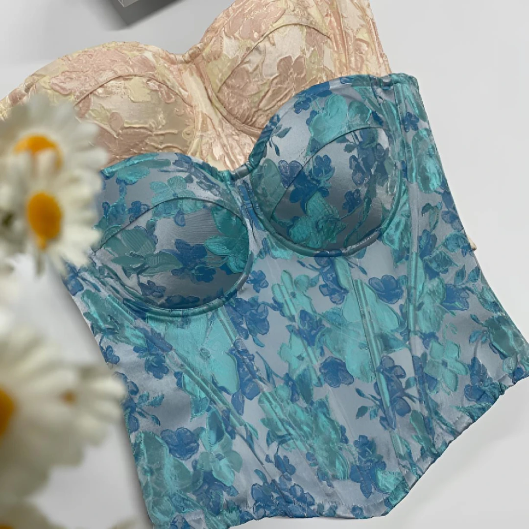 【荆棘】立体浮雕高定法式提花鱼骨胸衣外穿宽肩带收副乳塑身上衣