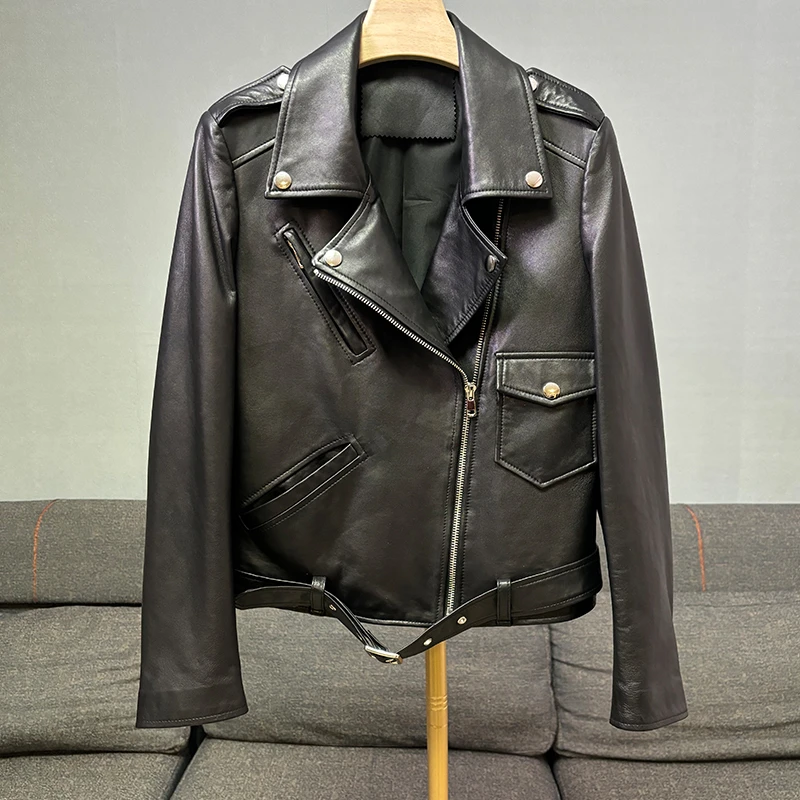 植鞣绵羊皮短款修身真皮海宁皮衣显瘦时尚百搭机车款外套