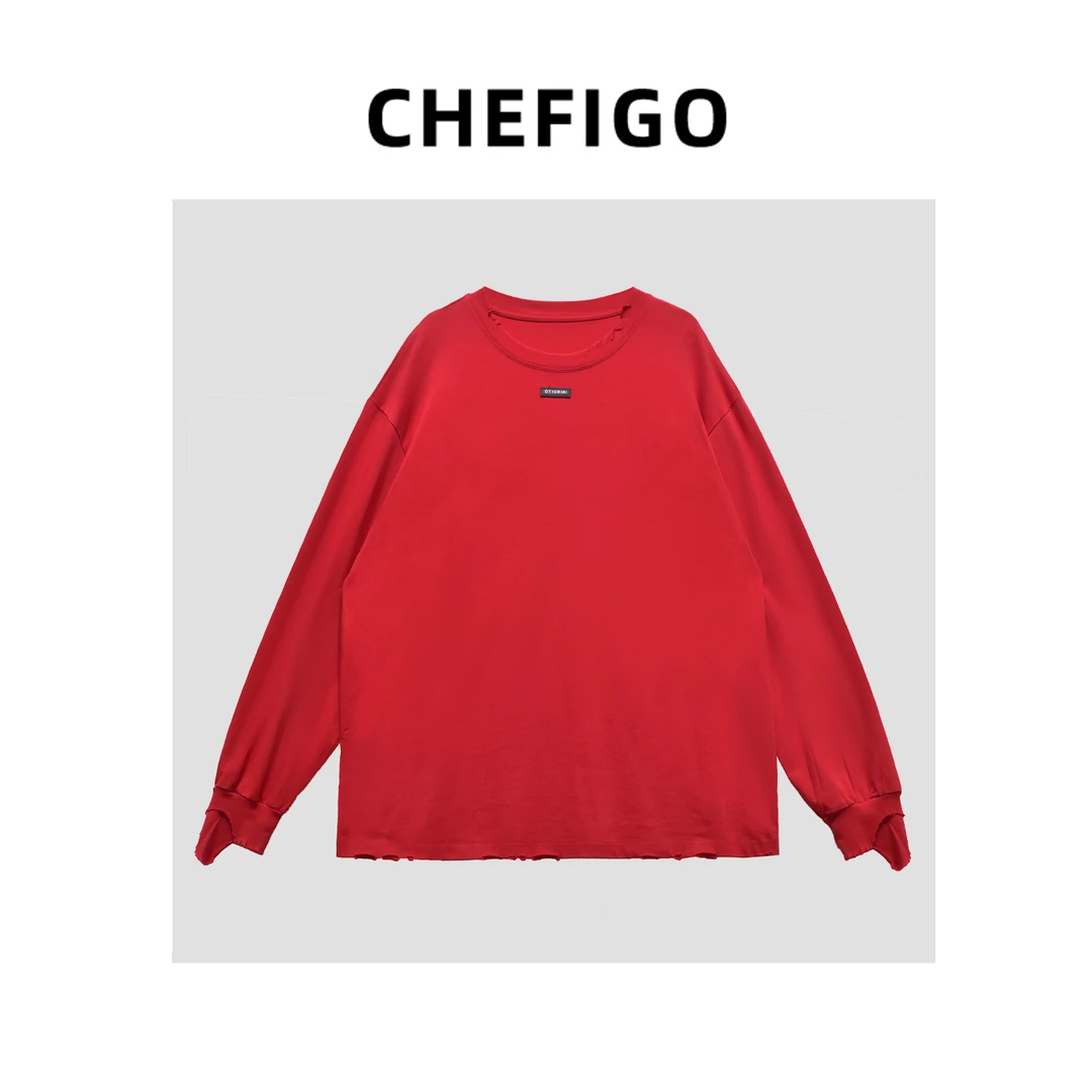 CHEFIGO破败风圆领长袖T