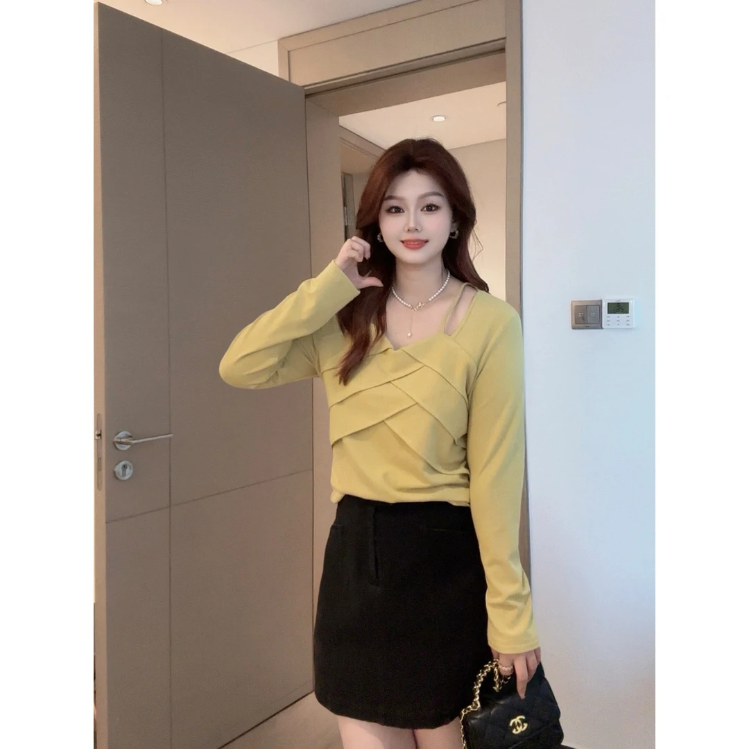 楠序迪迪微胖女装2025秋季新款法式气质设计感显瘦修身小衫DD9125