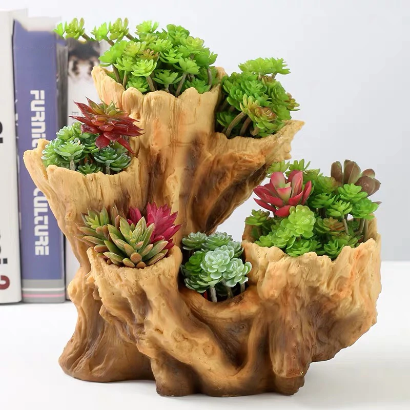 大口径创意大号多肉盆特价清仓仿木头异型多口多层树根花盆非陶瓷