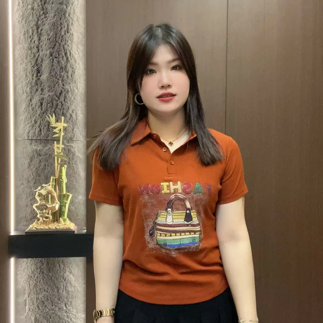 小鑫肝@现货浮力翻领包包字母图案烫钻时尚百搭T恤 929