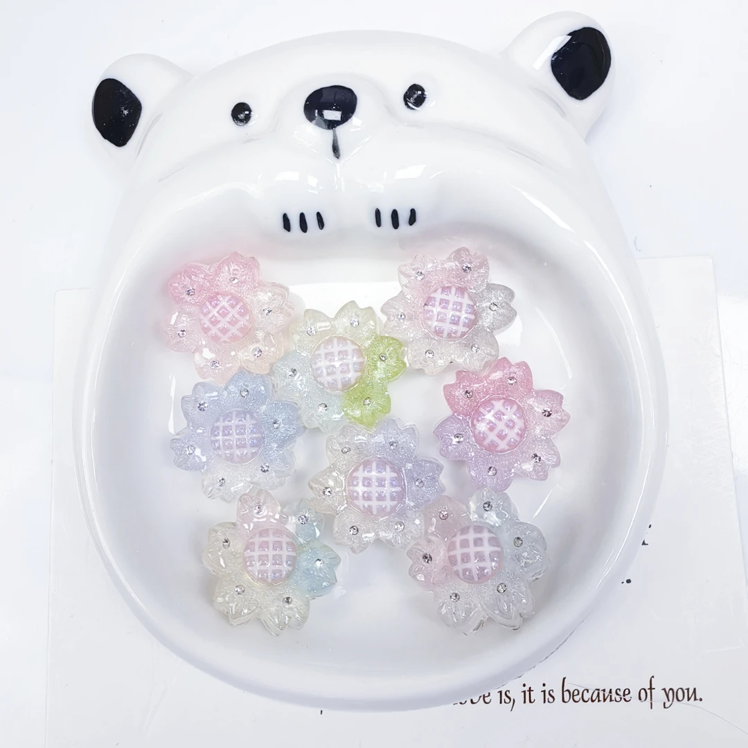 韩国胶定制DIY 细闪三拼点锆向日葵花 通孔