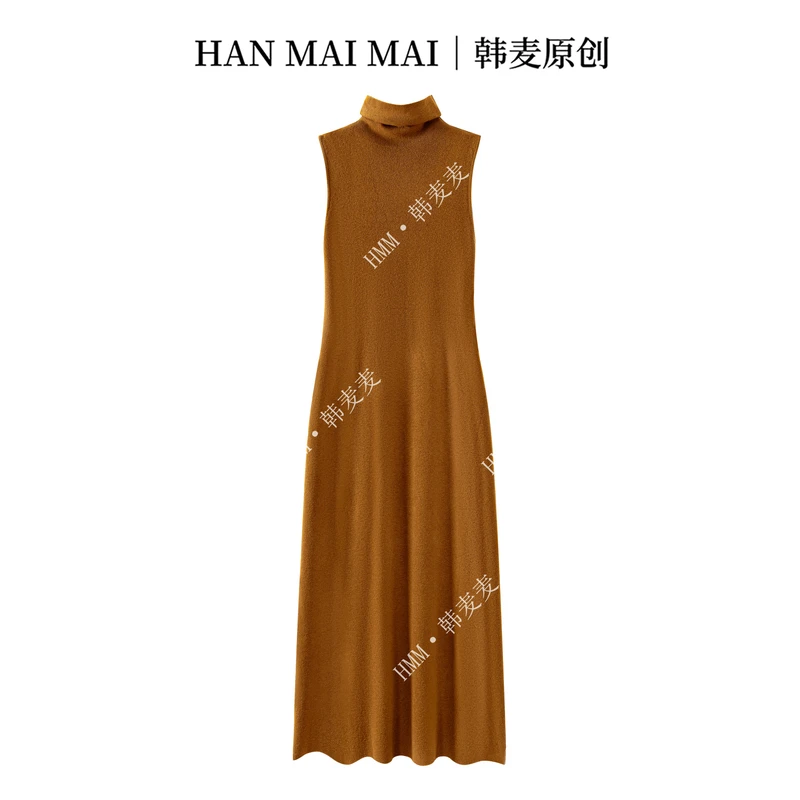 气质紧身性感无袖连衣裙女秋季高领长裙修身显瘦收腰针织裙子