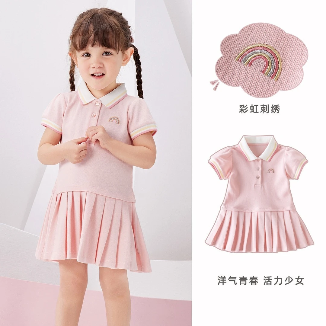 清瑕疵~洞！73-140码戴家女童连衣裙夏季纯棉运动甜美短袖polo裙