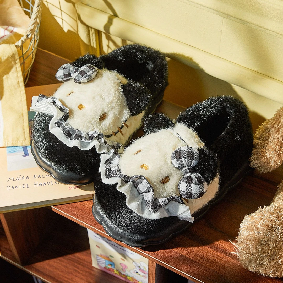 【9753】冬季新款花边裙蝴蝶结猫咪棉鞋居家外穿女款