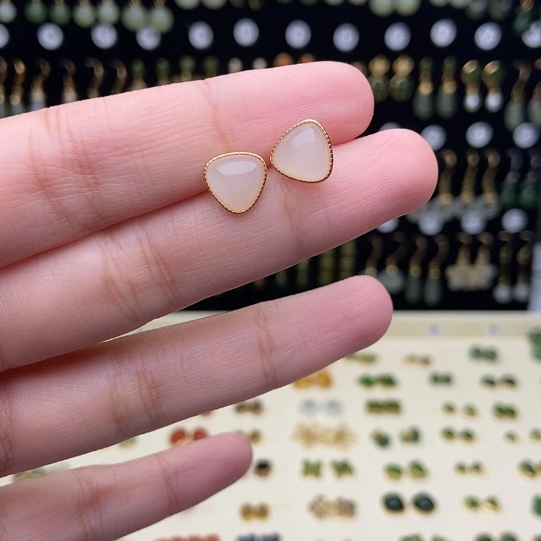 和田玉银S925镶嵌耳饰