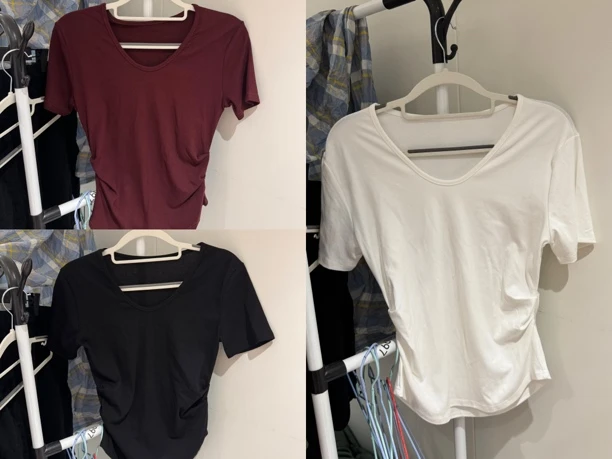 三色【超绝大收腰】高弹v领基础短袖