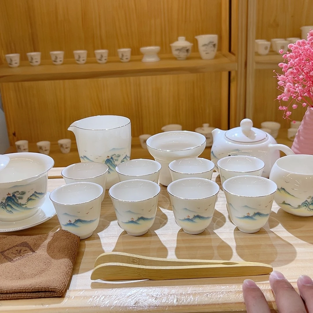杯玄致羊脂玉瓷茶具套装