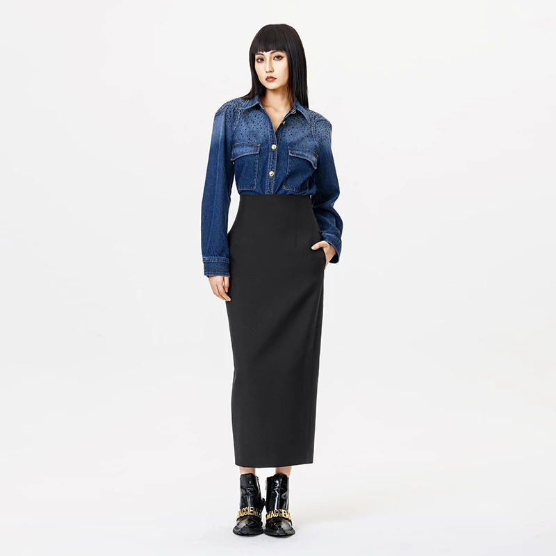 MAGGIE MA马婧设计师款时尚独特钉珠百搭复古牛仔外套上衣387C