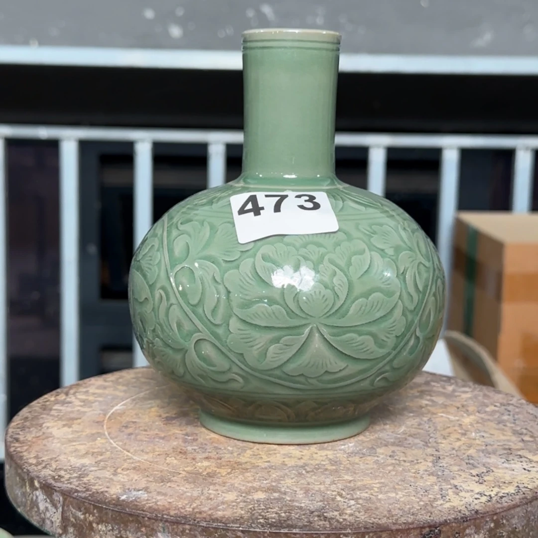 真***香瓷片耀州窑手工花瓶瑕疵不退换