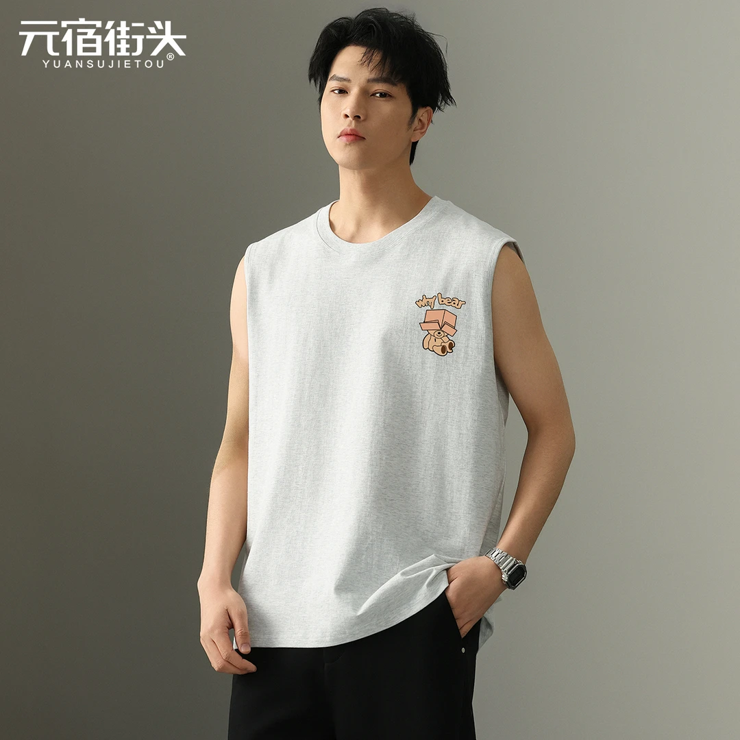 百搭背心男夏季潮牌印花无袖t恤男士宽松透气大码运动坎肩上衣男