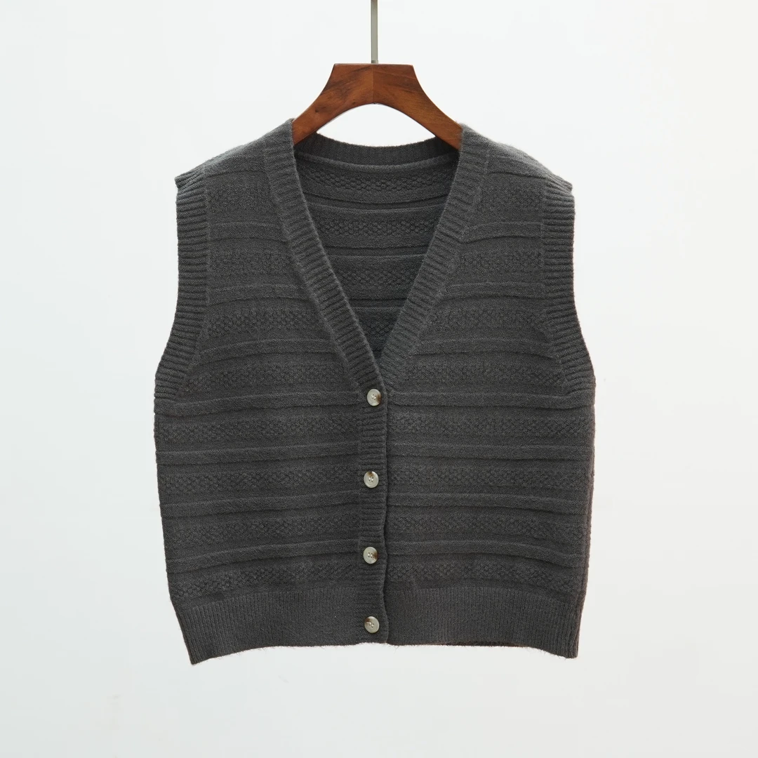 455条纹无袖气质针织马甲小香风简约v领时尚优雅坎肩宽松外搭上衣