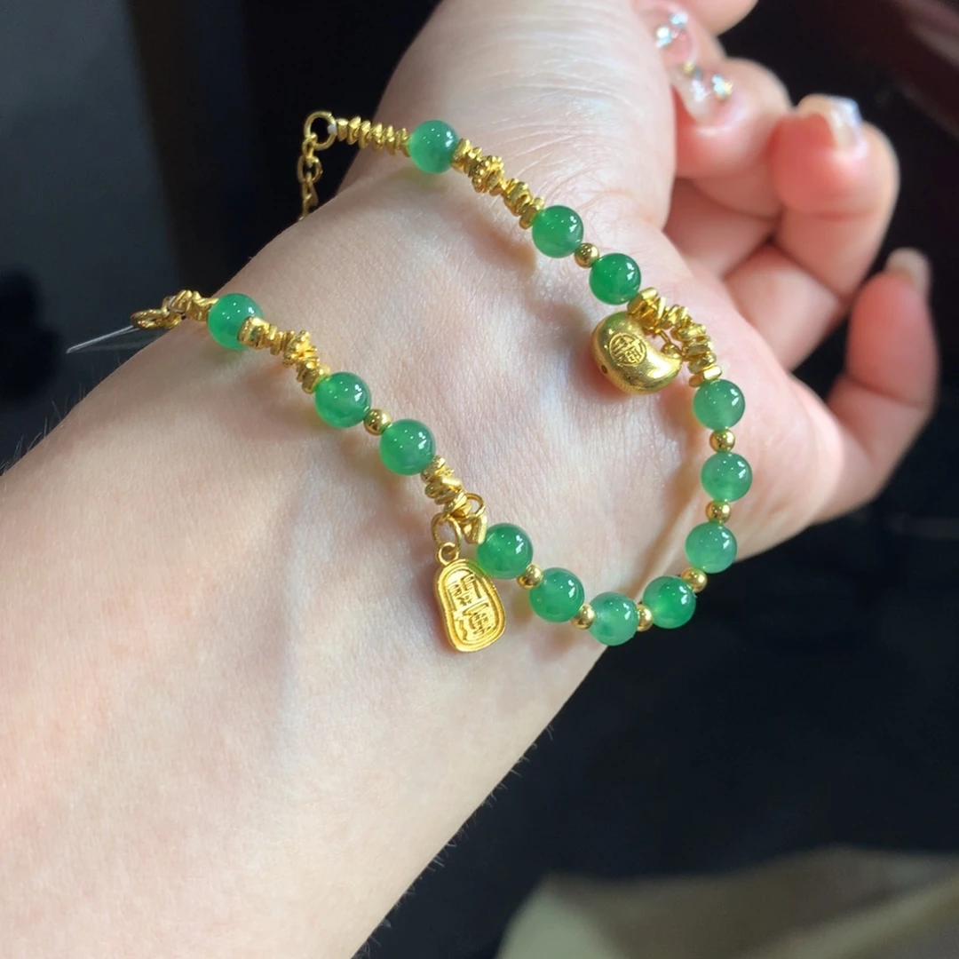 翡翠未镶嵌手链冰绿满色金玉满堂卡5