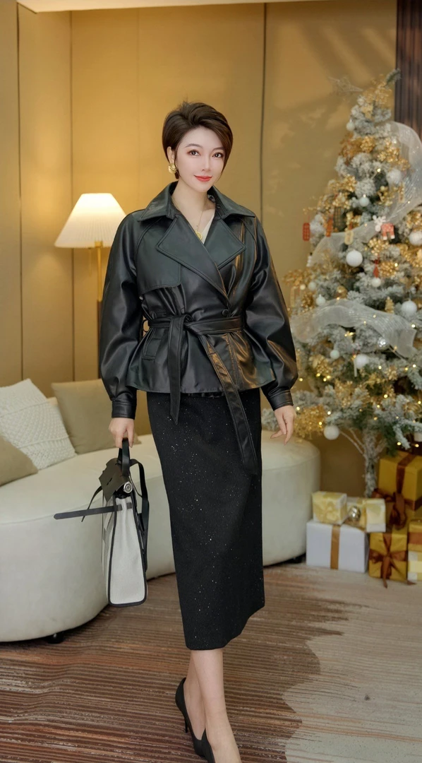 巴家真皮绵羊皮高端收腰气质百搭羊皮外套3201-