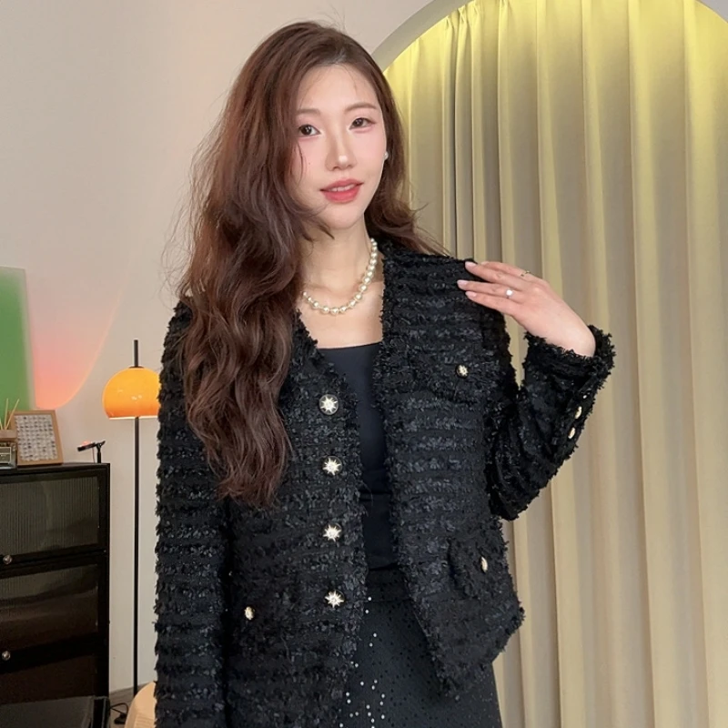 【耀黑女王】橘子星轻奢小香风黑色上衣女秋冬显瘦设计师款短款外套