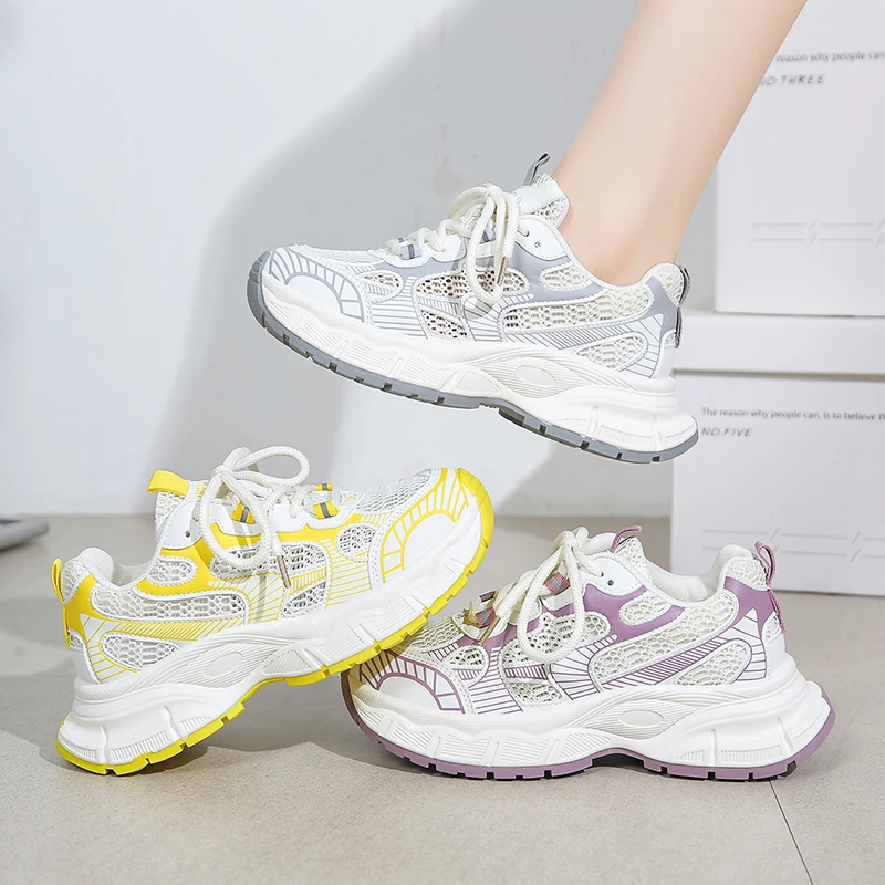 老爹鞋2025新款百搭夏季厚底增高网面透气韩版小白鞋12F